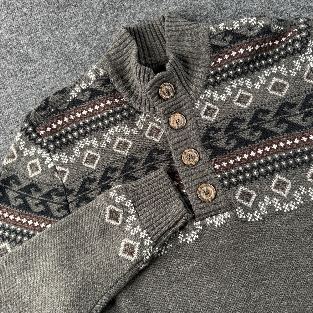 Jeans by Buffalo Sweater Mens Medium 1/4 Button Pullover Knit Gray Long Sleeve